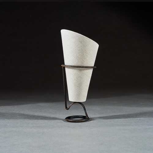 Mid 20Th Century Jacques Adnet Black Leather Stitched Torch Shaped Table Lamp