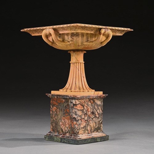 An Exquisite Giallo Antico Tazza Of Unusual Square Section Finely Carved 
