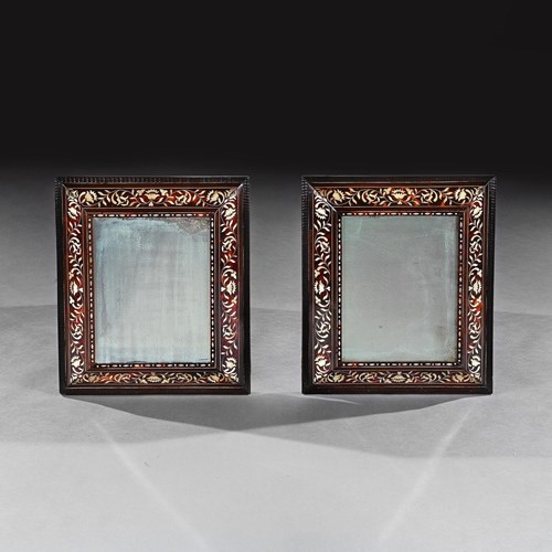 Rare Pair Of Spanish Colonial 18Th Century Tortoiseshell Enconchado Mirrors, Per