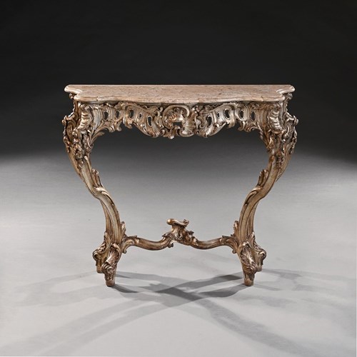 Decorative 19Th Century Silver Gilt Italian Console Table With Shaped Marble Top