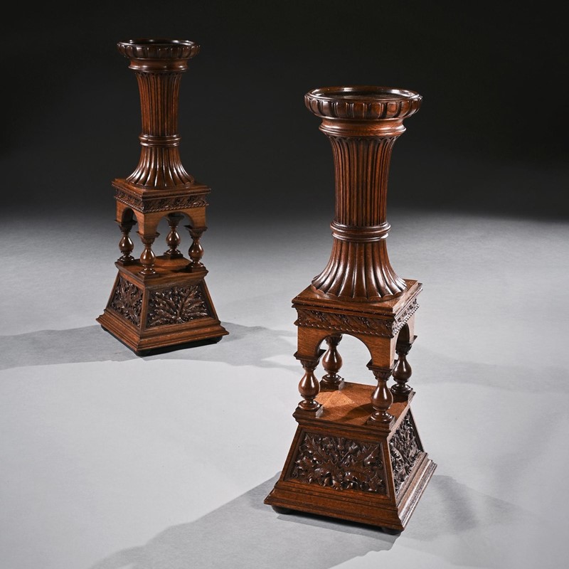 Pair of 19th Century Arts & Crafts Oak Torcheres-loveday-square03-large-2-main-637758652063789116.jpg