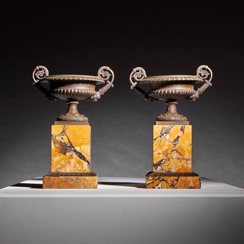 A Pair Of Early 19Th Century French Bronze And Marble Tazzas 