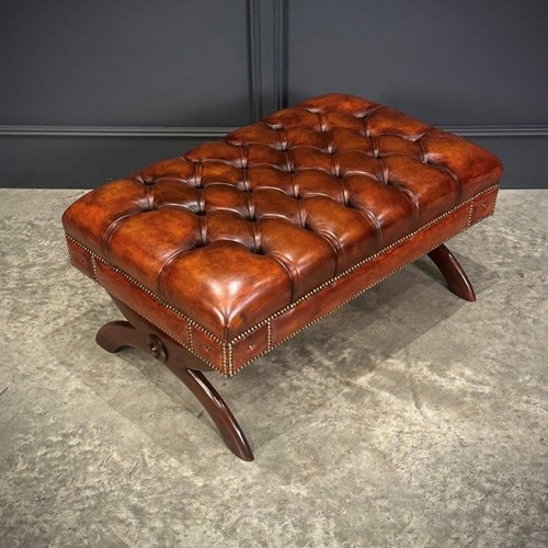Hand Dyed Buttoned Leather Footstool