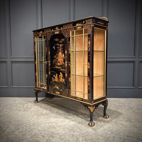 Black Lacquered Chinoiserie Display Cabinet