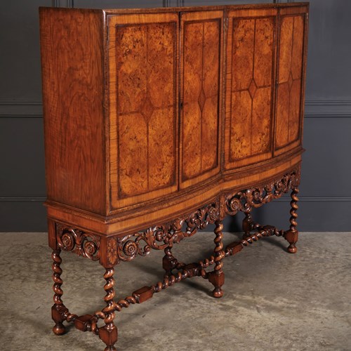 Double Bow Front Burr Walnut Cocktail Cabinet