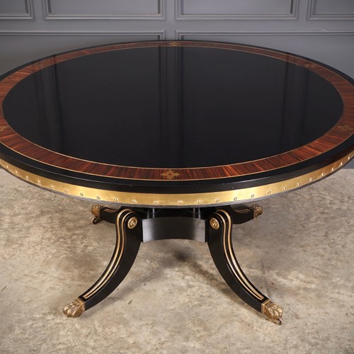 Striking Brass Inlaid Ebonised Round Centre Table