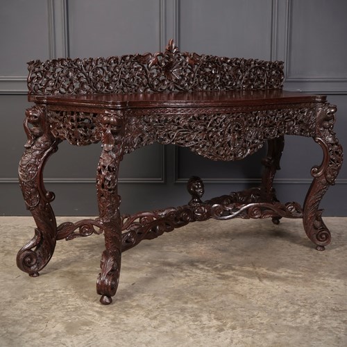 Burmese Carved Padauk Wood Console Table