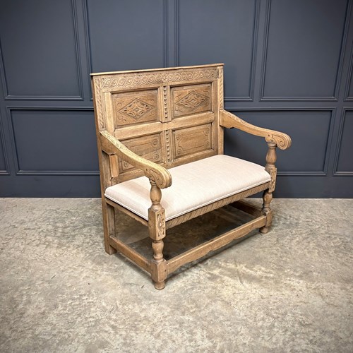 18Th Century Carved Bleached Oak Bench