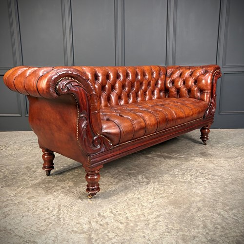 19Th Century Hand Dyed Buttoned Leather Sofa