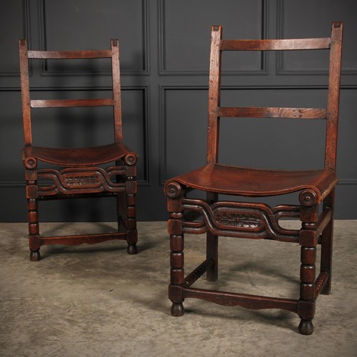 Pair Of Oak & Leather Chairs