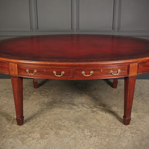 Large Mahogany Oval Partners Writing Table