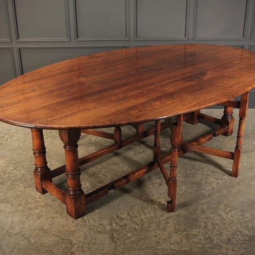 Very Large Oak Drop Leaf Dining Table