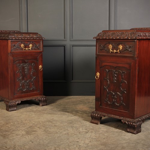 Pair Carved Mahogany Bedside Cabinets