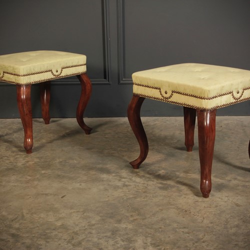 Pair Of Early Victorian Mahogany & Silk Footstools