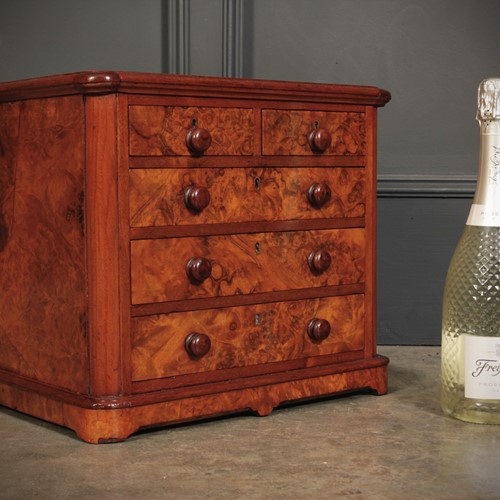 Miniature Burr Walnut Apprentice Chest Of Drawers