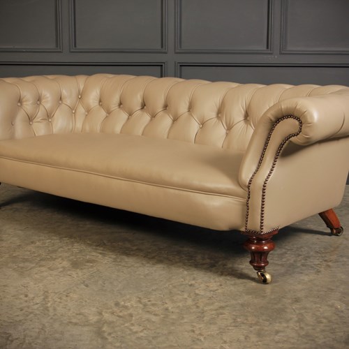 Victorian Taupe Leather Chesterfield Sofa