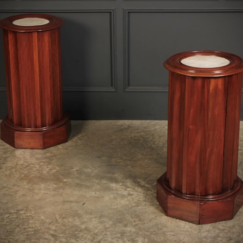 Near Pair Of Fluted Cylindrical Mahogany Cabinets