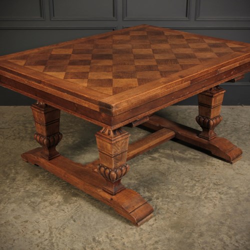 Solid Oak Parquetry Top Extending Dining Table
