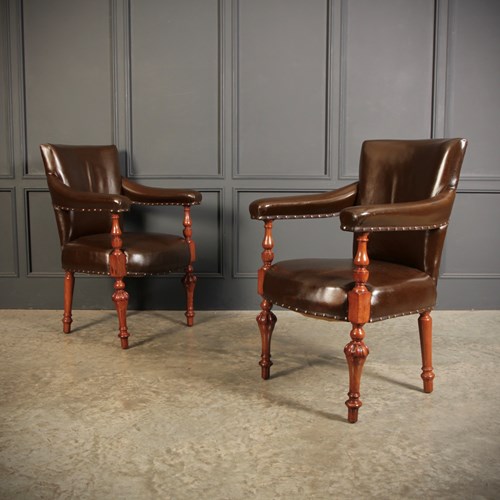 Pair Of Victorian Mahogany & Leather Desk Chairs