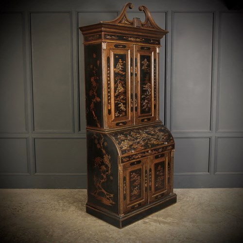 Early 19Th Century Black Lacquered Chinoiserie Bureau Bookcase