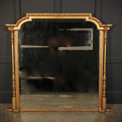 Large Antique Gilt Overmantle Wall Mirror