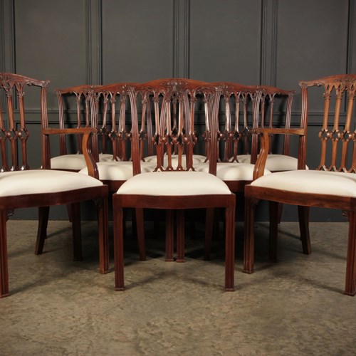 Set Of 8 Mahogany Chippendale Style Dining Chairs