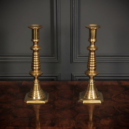 Large Victorian Pair Of Brass Candlesticks