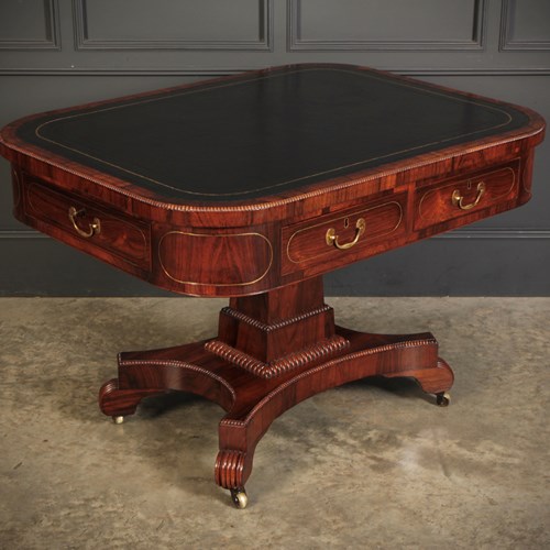 Rare Brass Inlaid Rosewood Library Drum Table