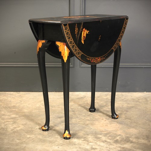 Black Japanned Chinoiserie Lacquered Drop Leaf Table