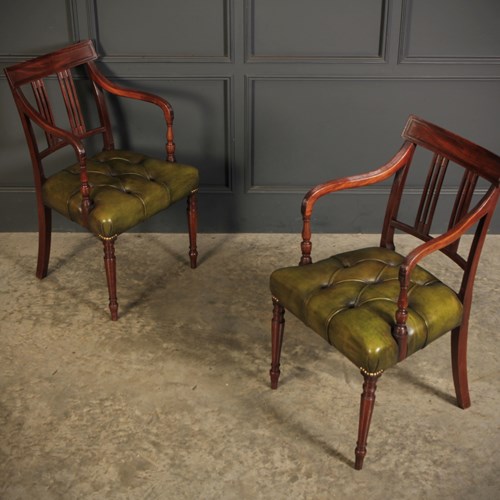 Pair Of George III Mahogany & Leather Chairs