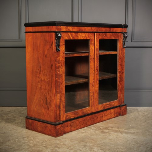 Victorian Glazed Figured Walnut Bookcase