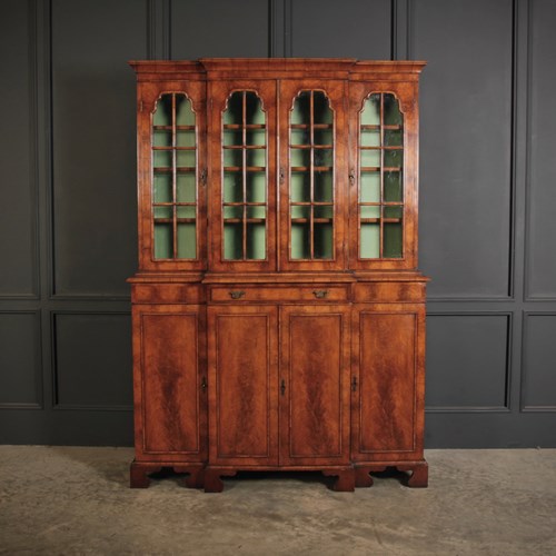 Queen Anne Style Walnut Breakfront Bookcase