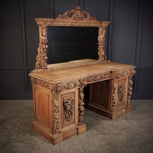 Bleached Carved Oak Pedestal Sideboard