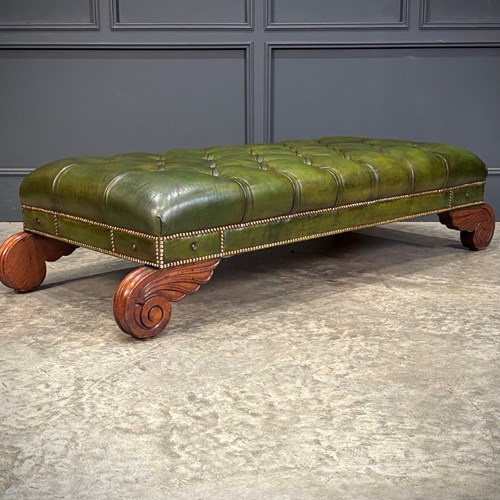 Regency Green Buttoned Leather Footstool
