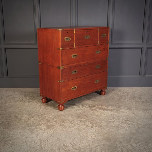 Genuine Victorian Teak Military Secretaire Chest
