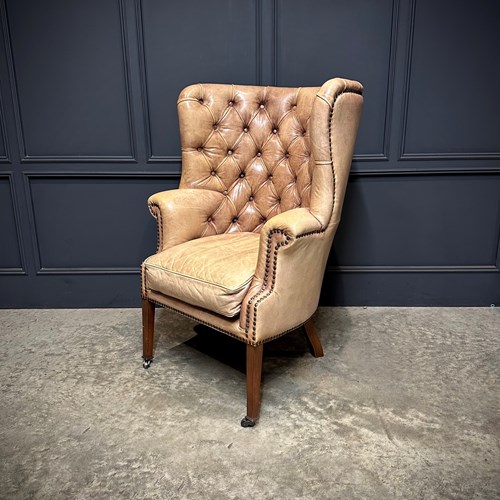 Buttoned Leather Porters Wing Chair