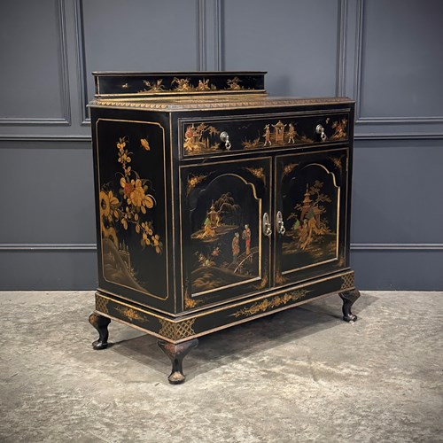 Chinoiserie Black Lacquered Japanned Side Cabinet