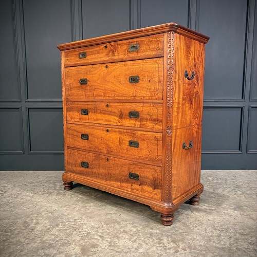 19Th Century Camphor Wood Military Campaign Secretaire Chest