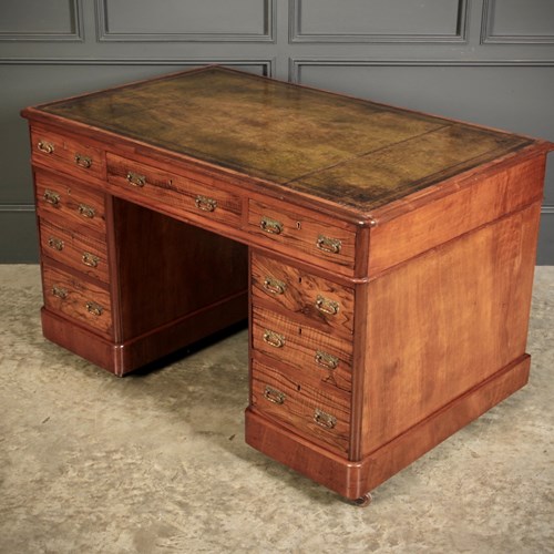 Victorian Walnut & Leather Pedestal Desk