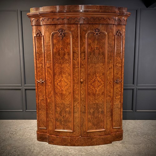 Large Victorian Bow Front Walnut Wardrobe