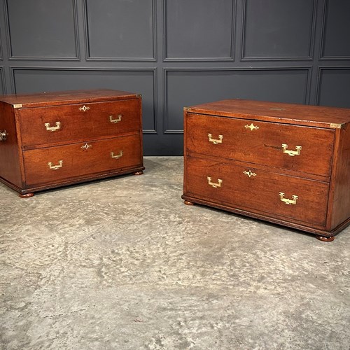 Rare Pair Of Regency Teak Military Campaign Chests