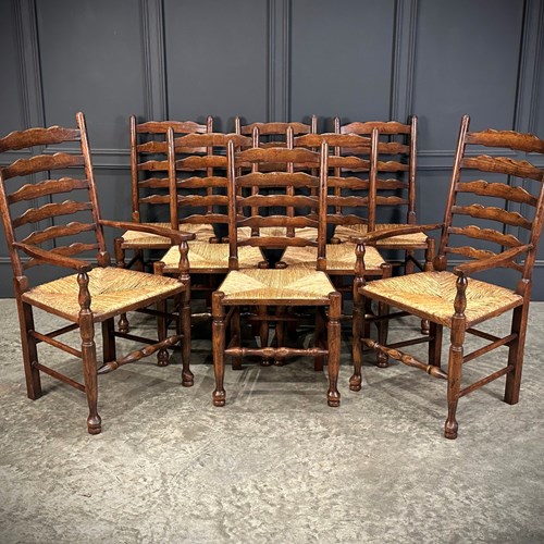 Set Of Eight Ladder Back Dining Chairs
