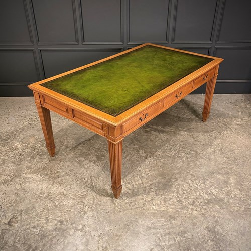 Large Oak & Leather Partners Writing Table (6Ft X 3Ft6)