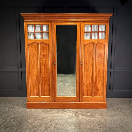 Edwardian Satinwood Triple Wardrobe