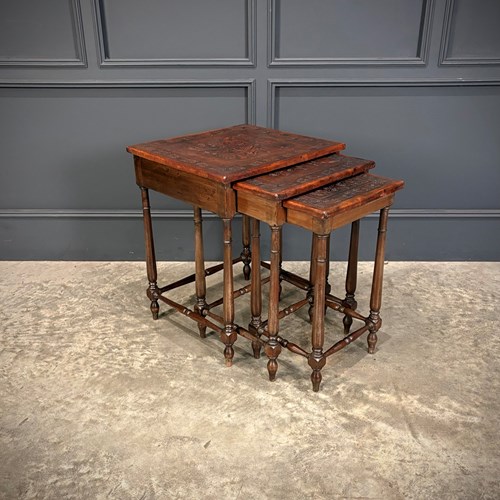Nest Of Three Embossed Leather Top Tables