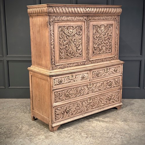 18Th Century Carved Oak Cupboard On Chest