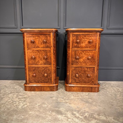 Pair Of Victorian Burr Walnut Bedside Chests