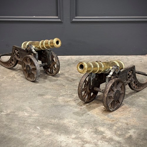Pair Of Brass & Cast Iron Desk Cannons