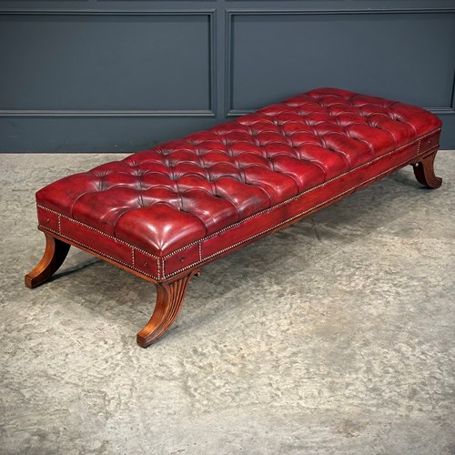 Large Red Buttoned Leather Footstool
