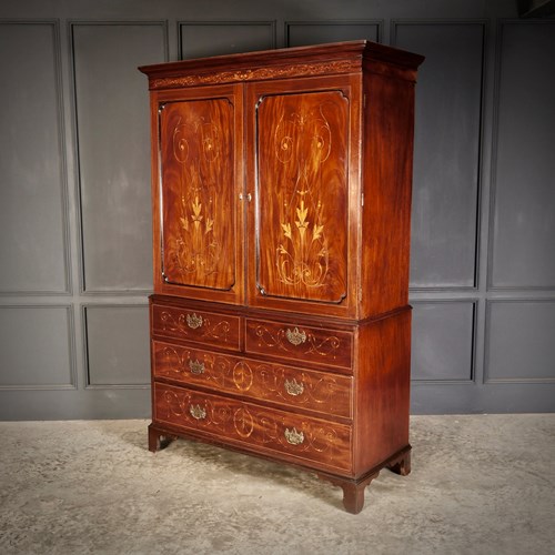 Georgian Inlaid Mahogany Gentlemans Wardrobe